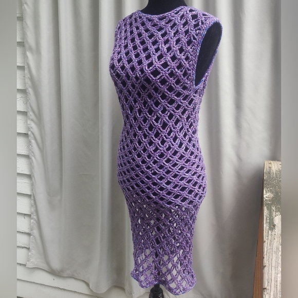 Hand Made Wide Mesh Bodycon Dress In Multiple Shades Of Purple And Blue - Picture 6 of 15